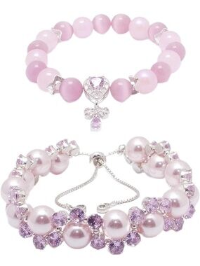 Anthropologie Pink Pearl & Crystal Bracelet Set